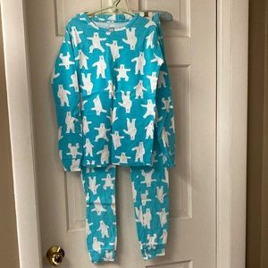 Carter’s size 12 pajama set.  Light blue/turquoise background.  Yoga polar bears